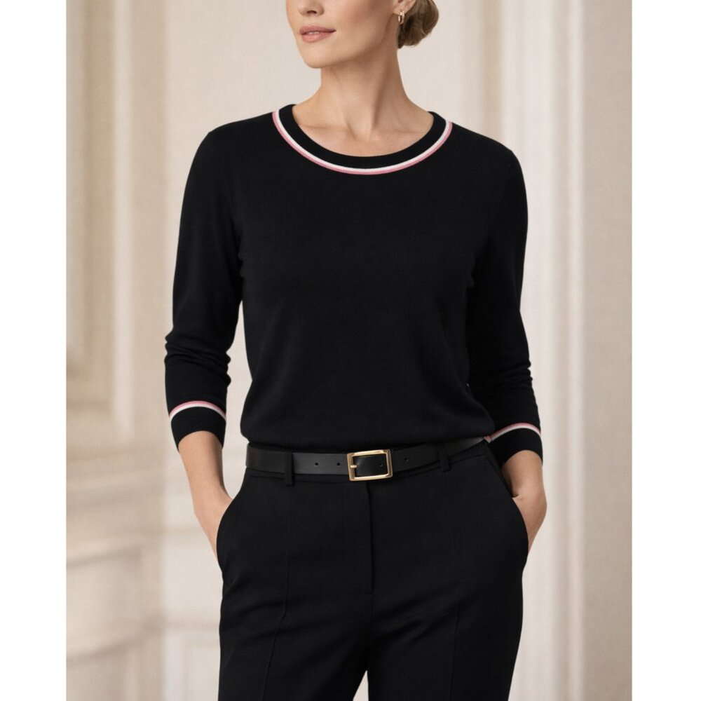 NWOT Akris Punto 100% Wool Pullover Sweater Size 12 Black Pink Tipped